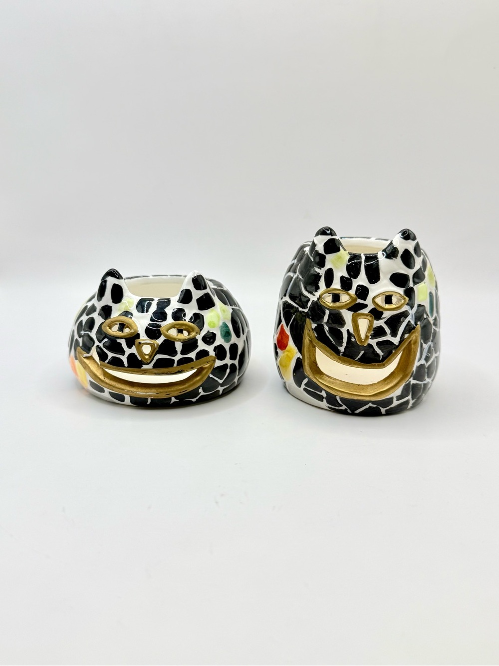 Hyde & EEK! Boutique Halloween Ceramic Mosaic Black Cat Votive Holders, Set of 2